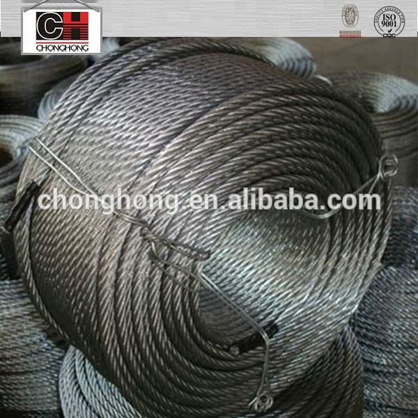 Cable de acero revestido de zinc de construcción de acero carbono de grado 6 x 19