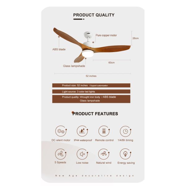 led ceiling fan Controlo a distância conduzido plástico do fã de teto do ABS IP44 impermeável exterior