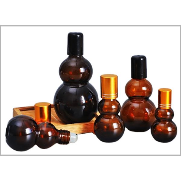 Calabash Amber Glass Odm Roll On Essential Oil Bottles With Stainless Steel Massage Ball