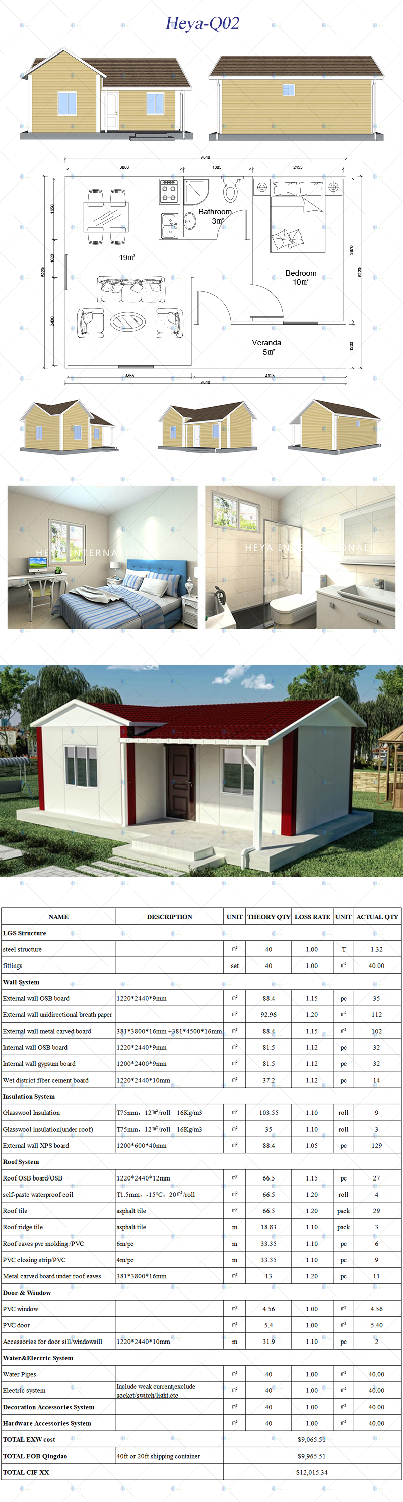 Heya-Q02 China 1 room light gauge house resdy made prefab homes for sale