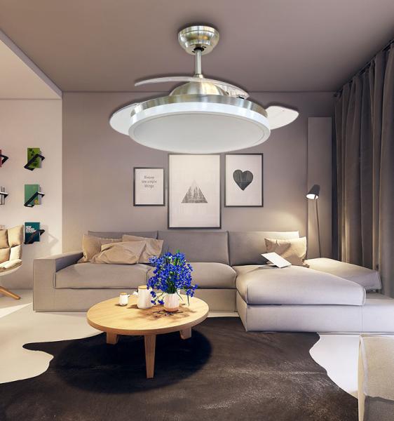 Economia de energia com controle remoto silencioso Luz de ventilador de teto LED com corpo de lâmpada de 2 metais