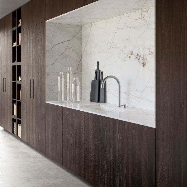 Custom Aluminio Simple Veneer de madera gabinete de la pared cocina moderna 304 de acero inoxidable gabinete de la cocina con isla