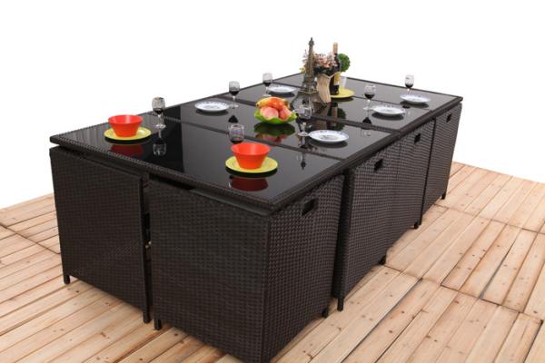 Promotion Rattan Furniture 11PCS Indoor / Outdoor Rattan Dining Sets Set With Cushion