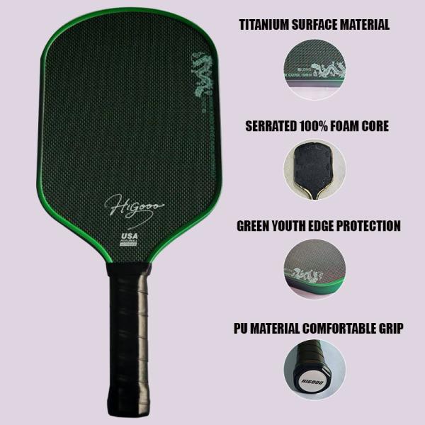 LONG HIGOOO Pickleball Paddle Hybrid Power Serrated 100% Foam Core16mm Thermoformed Titanium Pickleball Paddle Gift Paddle Cover