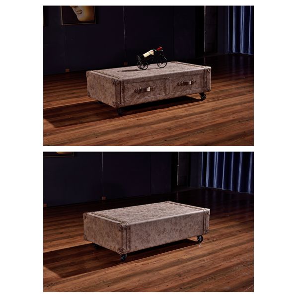 Nidea #8649 American Retro Old Leather Suitcase Double Drawer Coffee Table Cabinet Whiskey  Bar Hotel Personalized Handmade Coffee