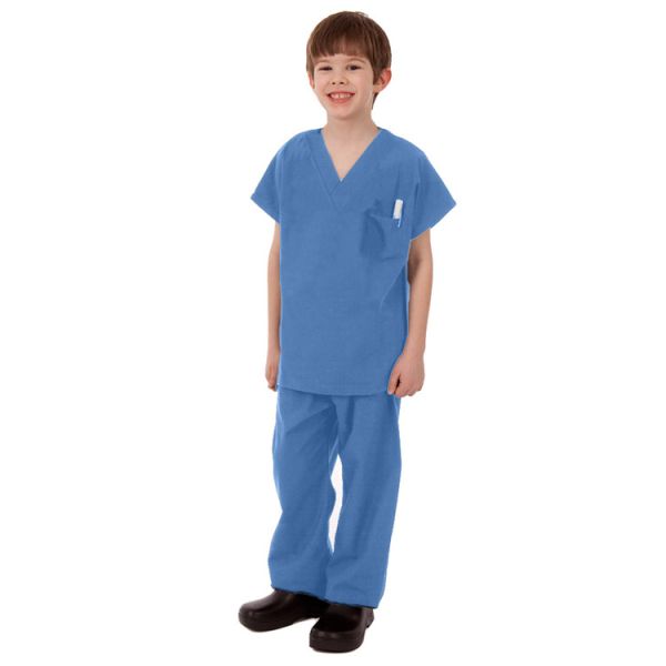 Children Disposable Scrub Suits Blue/Dark Blue Nonwoven For Cleaning Room