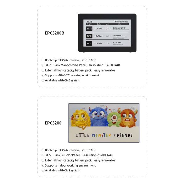 MJK 31.5 Inch E Ink Display Long-Lasting 6 Color Smart E-Paper RK3566 Chip Energy-Saving Digital Poster CMS SDK Included