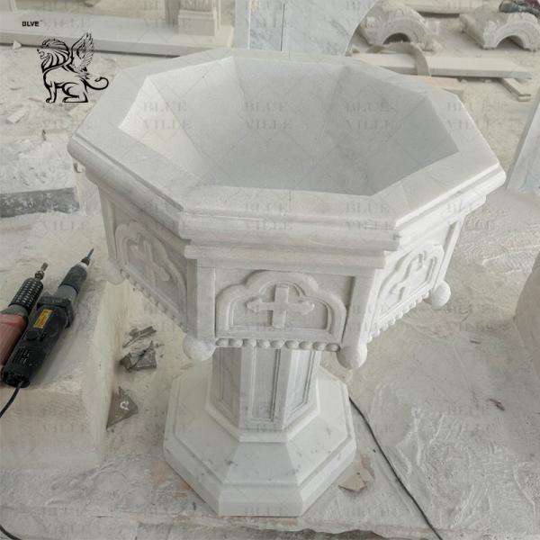 Marble Church Baptismal Font Stone Holy Water Font Hand Carved Chancel Religious Customized