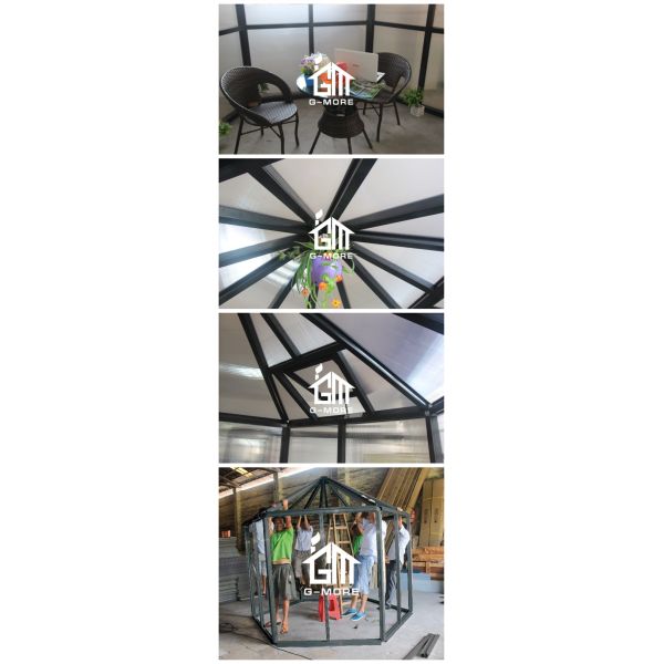 Aluminum Greenhouse-Hexagon Series-320 X 283 X 275CM-Dark Grey Color- PC or Glass