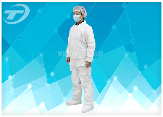 PE Coated White Disposable Coverall Suit / Disposable Protective Suits For Men S To 5XL