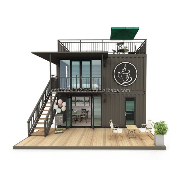 Tubos cuadrados de acero galvanizado Casa pequeña moderna de estilo occidental Contenedor de paquete plano Tienda de café para aplicaciones en centros comerciales