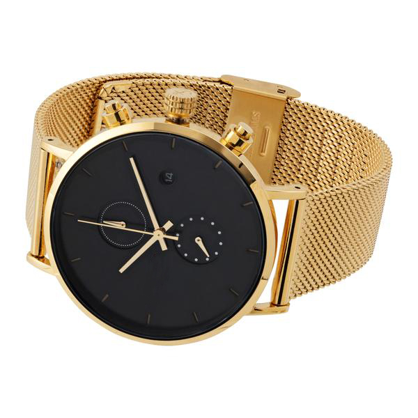 Black Engraved Face Stainless Steel Band Watch Gold Plated Bulk , Custom Logo