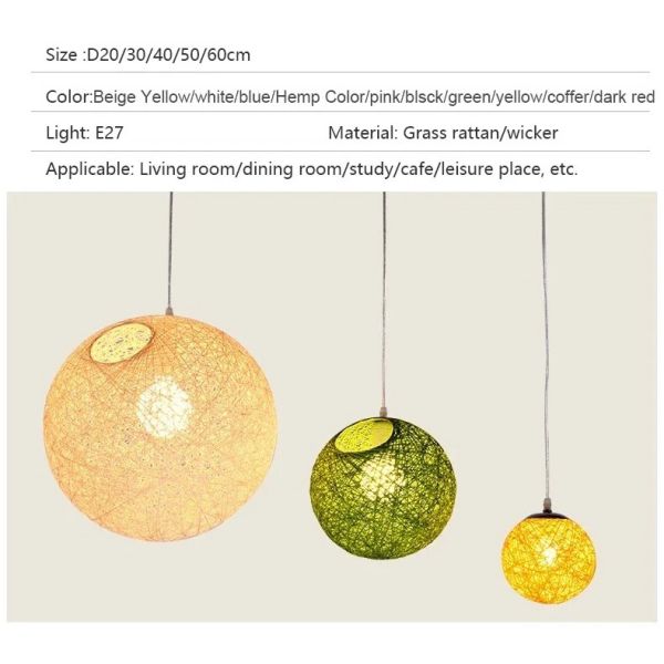 Loft Hanging Lamp Living Room Home Decoration Nordic Rattan Weaving Spherical Pendant light(WH-WP-145)
