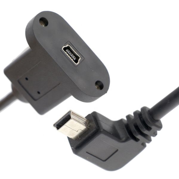 Cerradura de tornillo de 90 grados ángulo derecho de hombre a mujer Mini panel USB cable de extensión de montaje