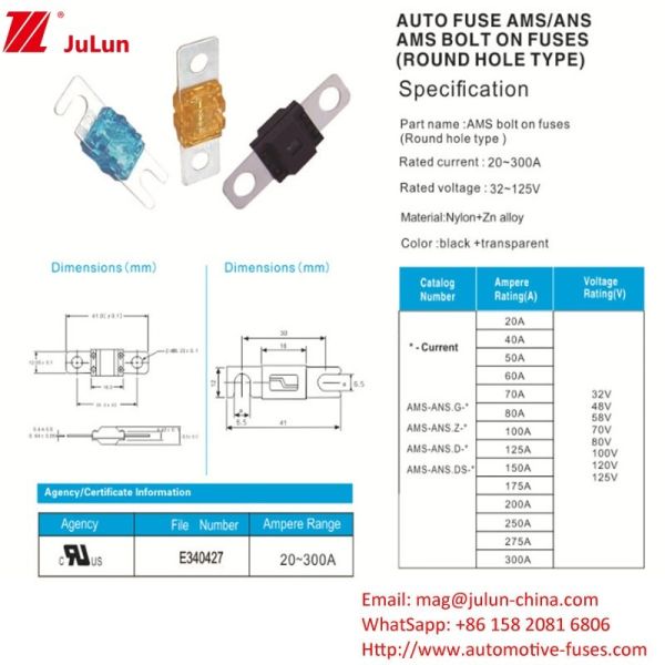 30-200A スクエアカーファイューズ 電源システム保護 携帯EV充電器 車用オーディオ機器