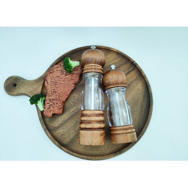 Acrylic And Wood Salt Pepper Mill Grinder Condiment Salt And Pepper Grinder Set