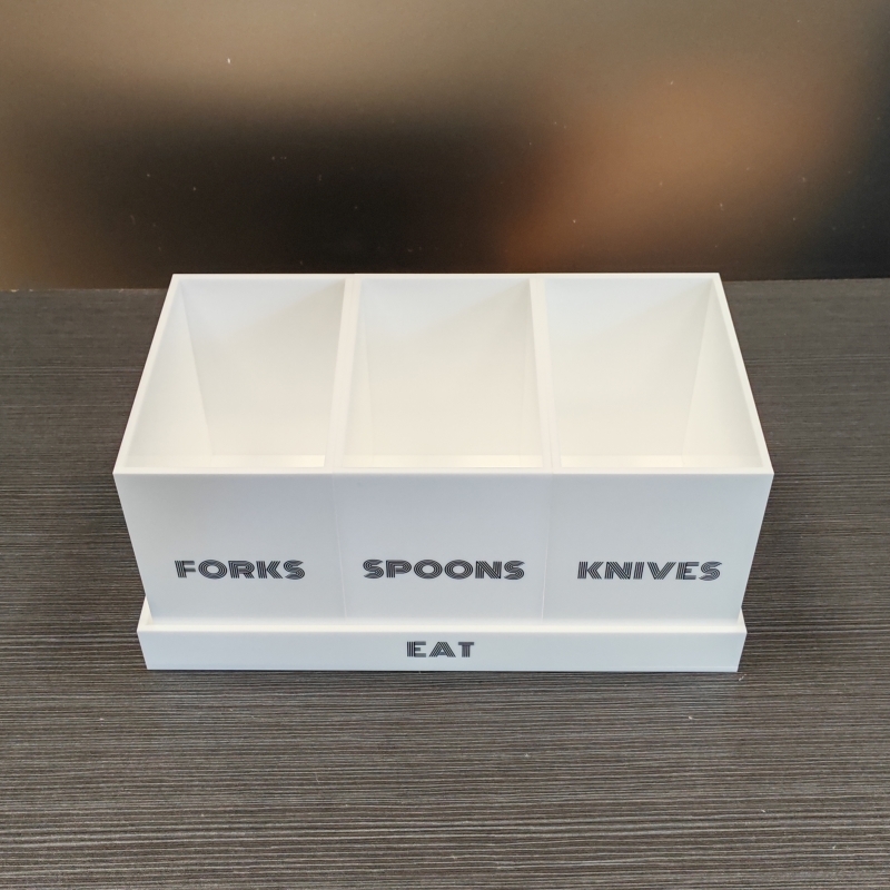 White Acrylic Knife Fork Spoon Acrylic Holder Display 3 Compartments Utensil Organizer