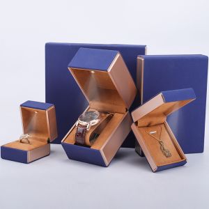 19x19x4cm Blue Velvet PU Leather Jewelry Gift Box with LED Light and Velvet Lining