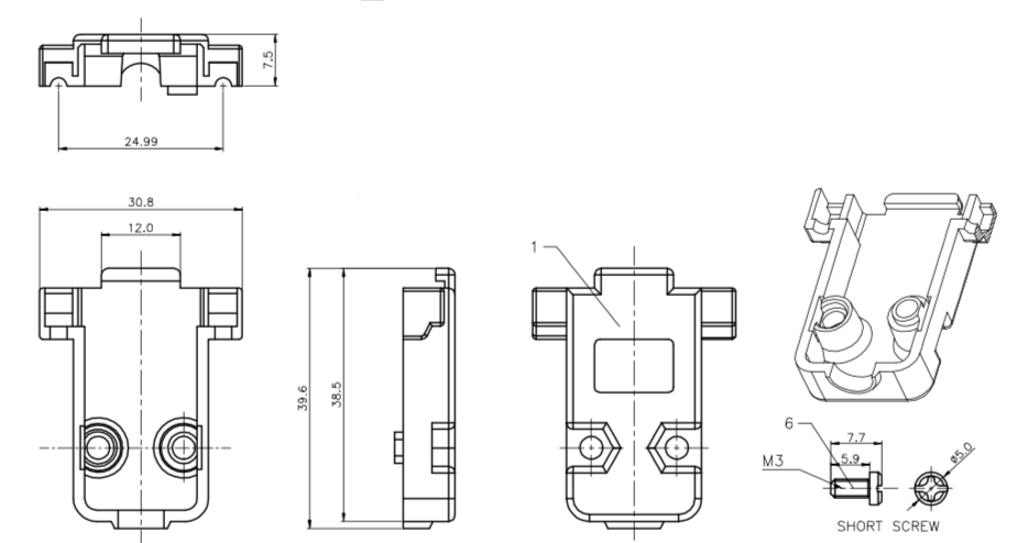 Grey PCB Plastic Hood Cover For DB SUB Connector 25P / 37P With Screws