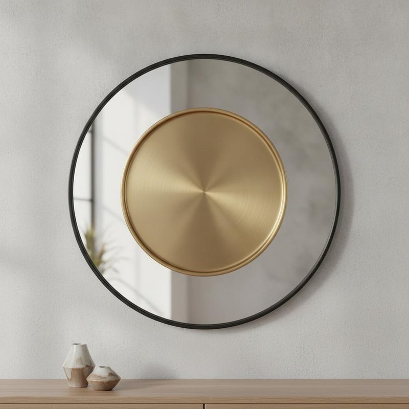 Round Decorative Mirror with Bevelled Edge and Black MDF Back in 30 cm Frame Width