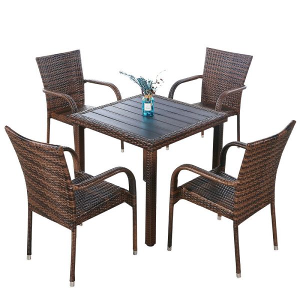 Garden Chair Set 7-Piece Wicker Patio Dining Furniture with Rectangular and Round Table