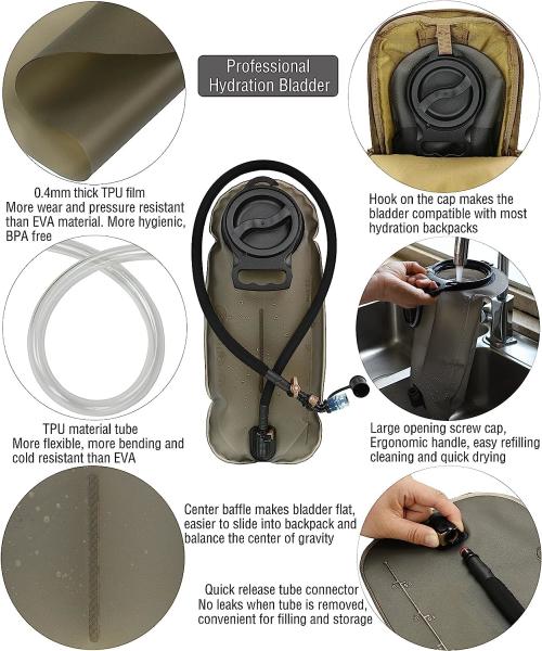 2L/2.5L/3L TPU Hydration Bladder, Tasteless BPA Free Water Reservoir Bag with Insulated Tube for Hydration Pack