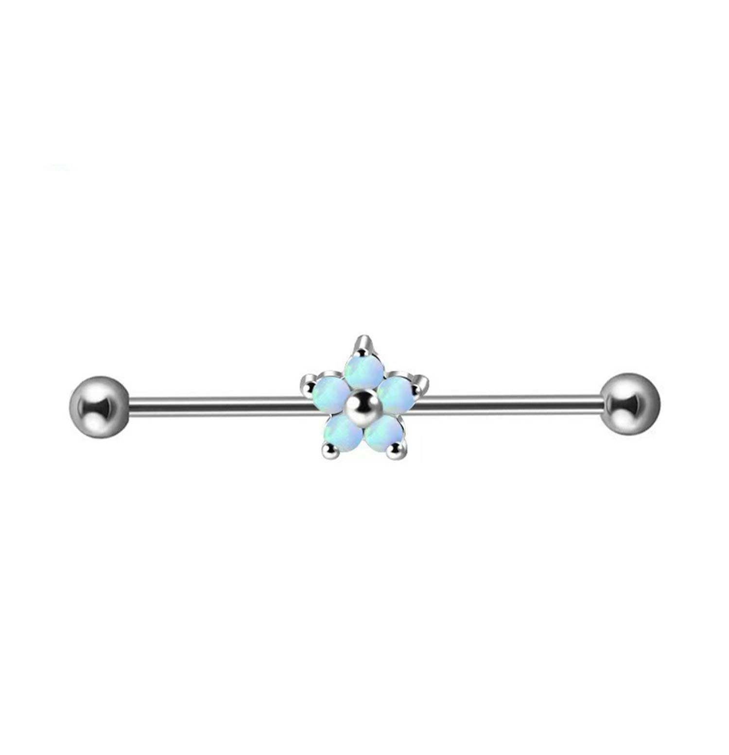 F136 Titanium Barbell Earbone Nails Zircon Flower Ear Bridge Double Earhole Earrings TB0328