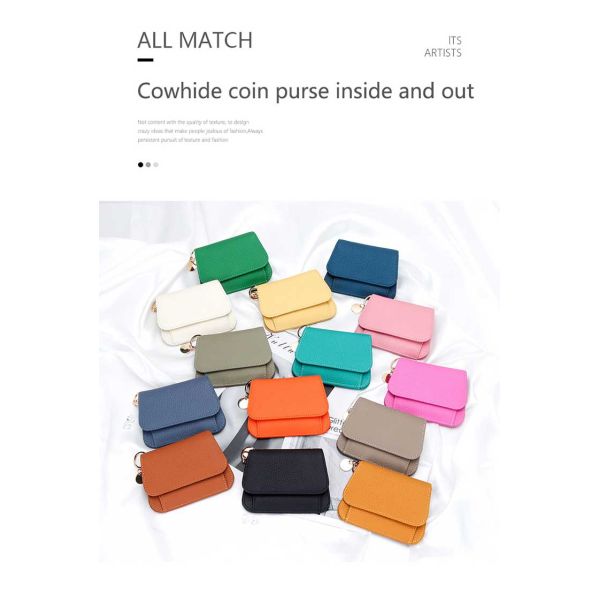 Business Candy Color Portable Wallet Genuine Leather Clutch Coin Purse for Girls