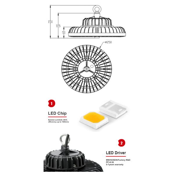 6000K Industrial High Bay Lighting 150w 140lm/W 60 90 120 Degree Optional