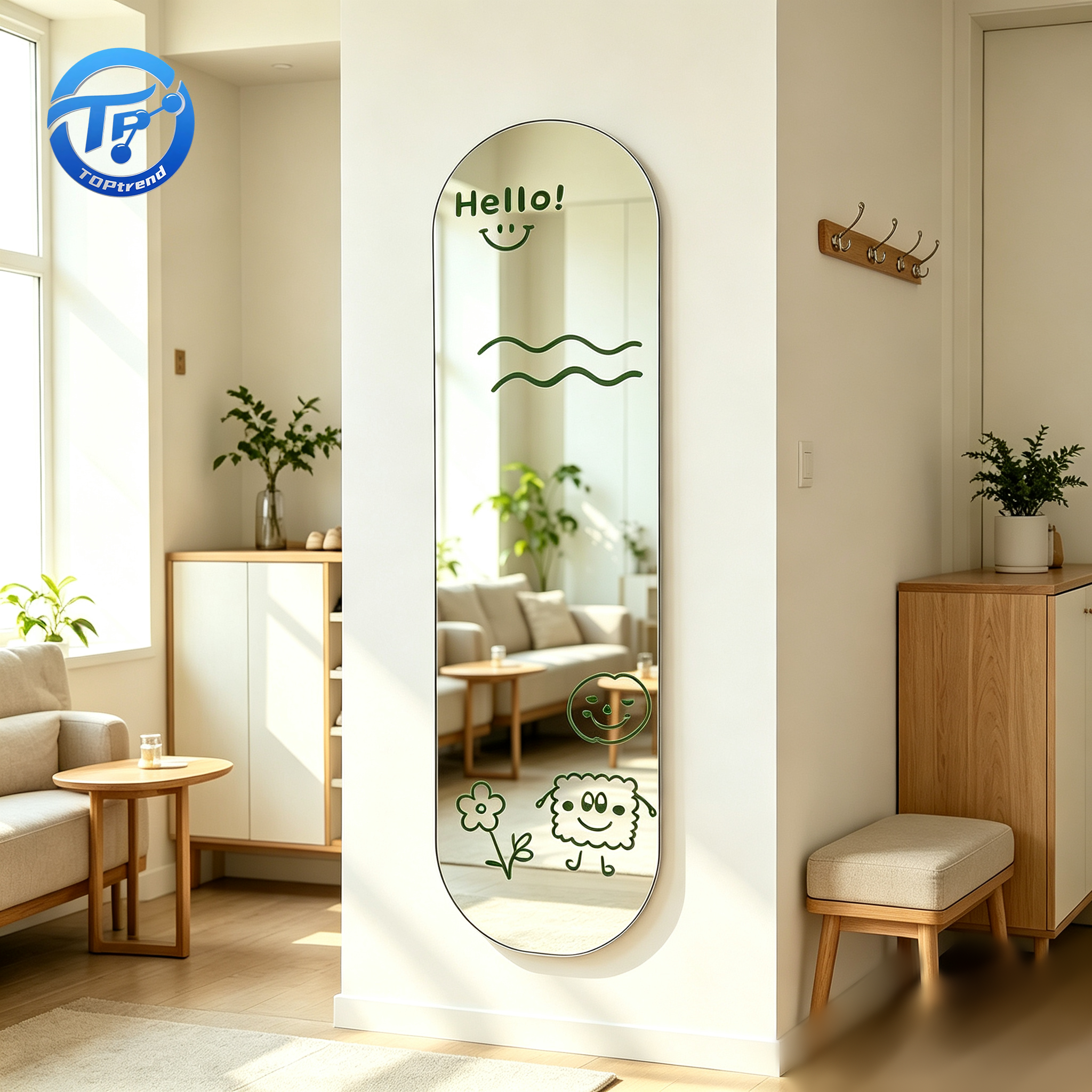 UV Printed Acrylic Mirror Sheet Doodle Acrylic Full Length Mirror Frameless Wall Mounted