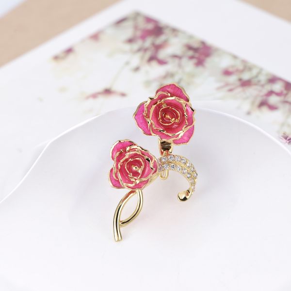 24k Gilded Rose Factory Wholesale Adorable Girls Rose Shaped Brooch Unique Gold Dipped Rose