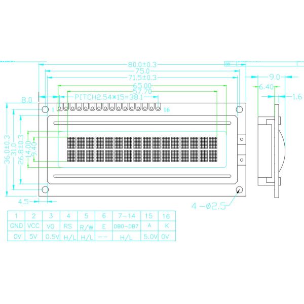 KS0066 IC STN Character LCD Display Module With LCM LED Backlight