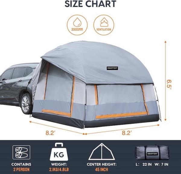 6 Person Grey Coated Polyester 210D SUV Camping Tent With Mesh Windows And UV Protection