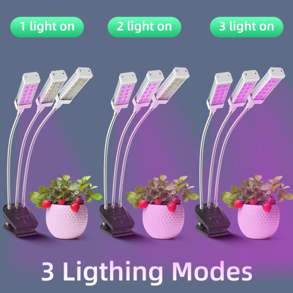 Energy Efficient 3 Head LED Clip Grow Light 72Watt 3h  6h 12h Timing