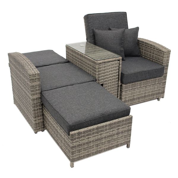 Swimming Pool Chaise Lounge Plastic Rattan Outdoor Furniture Multi-Function Chair Stool Storage Box Table