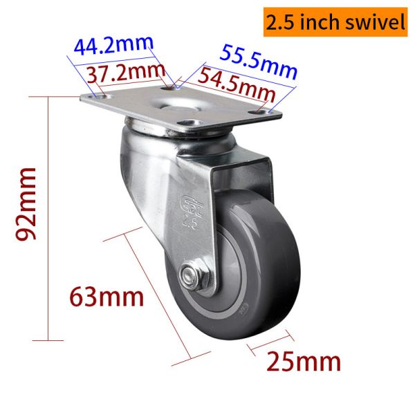 ISO9001 Light Duty Casters 63mm 2.5 Inch Caster Wheel Rigid Zinc Coating