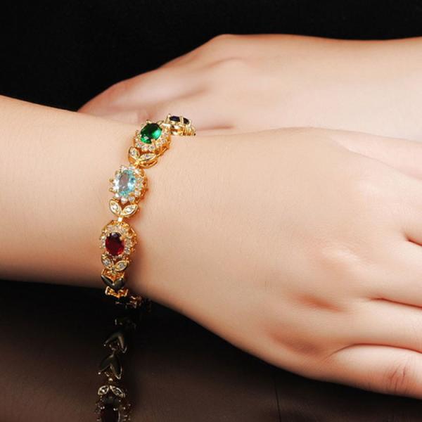 Mix Colour Crystal Women's Tennis Bracelet 18k Gold Plated Gorgeous Wedding Jewelry (JKS439)