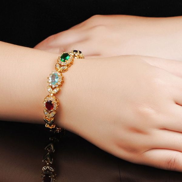 Mix Colour Crystal Women's Tennis Bracelet 18k Gold Plated Gorgeous Wedding Jewelry (JKS439)