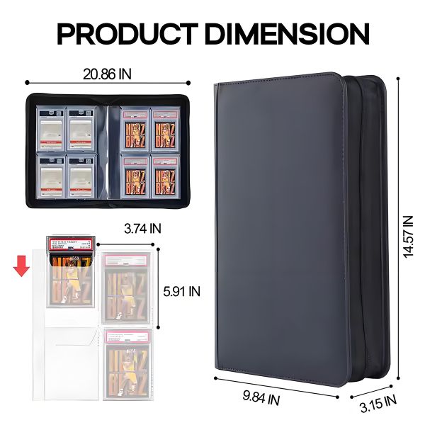 Graded Card Slab Binder 4-Pocket 32 Slots PU Leather Card Holder Storage  for PSA Graded Slab Binder