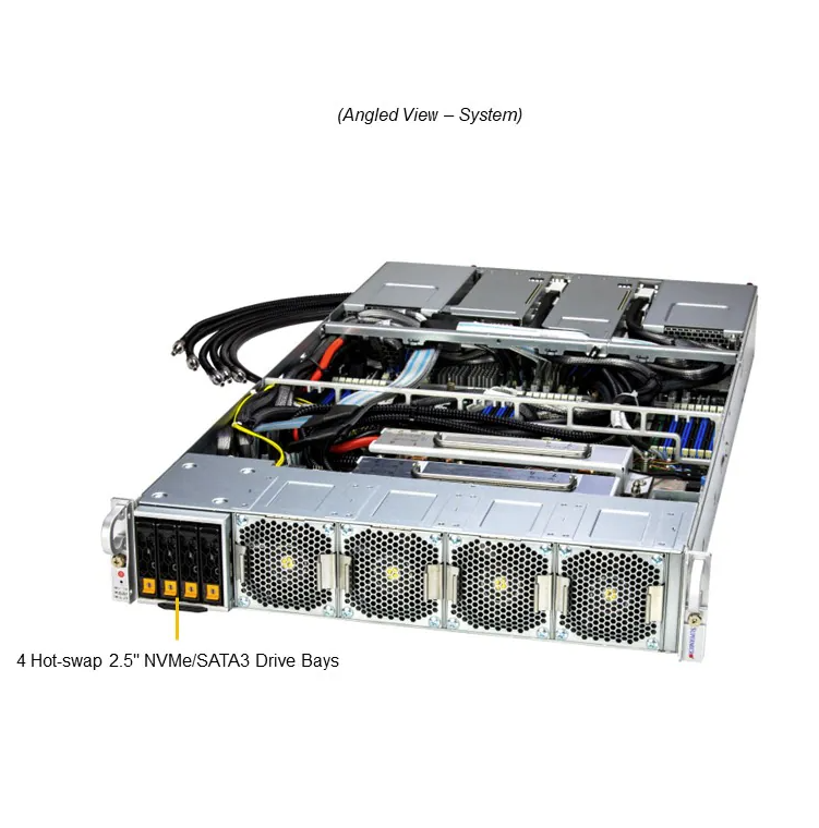 Supermicro GPU Server SYS-221GE-TNHT-LCC 2U Rackmount with 4 Onboard GPUs, 8TB DDR5 Memory, and Direct-To-Chip Liquid Cooling