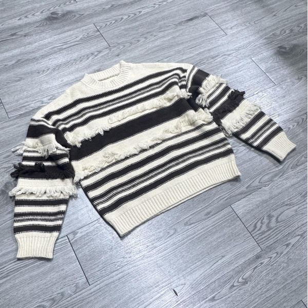 Wholesale Brushed Striped Streetwear High Quality Retro Round Neck Autumn and Winter Thick  Knitted Plus Size Women'S Sweater