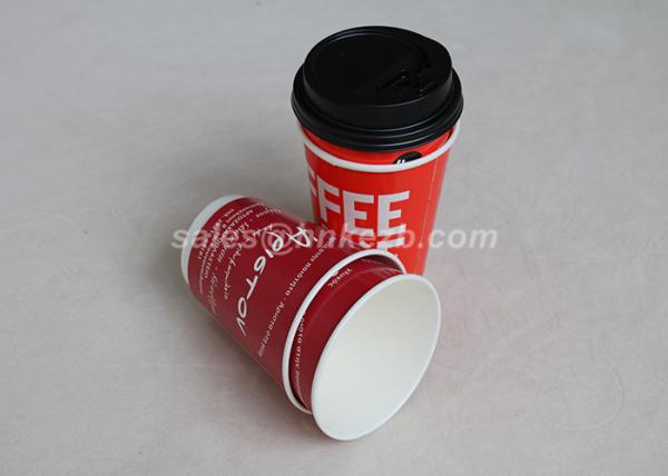 Red Double Wall To Go Custom Disposable Coffee Cups With Black Lid