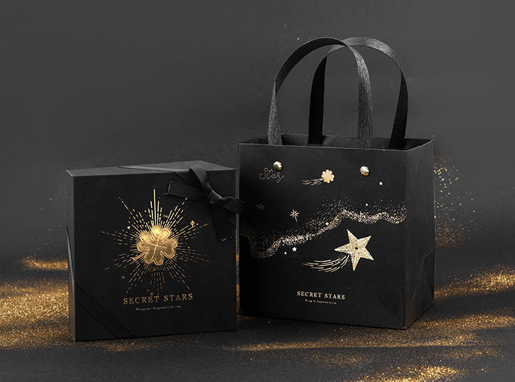 Black Stamping Star Shopping Bag Customized Logo Printed Tote Paper Gift Bags