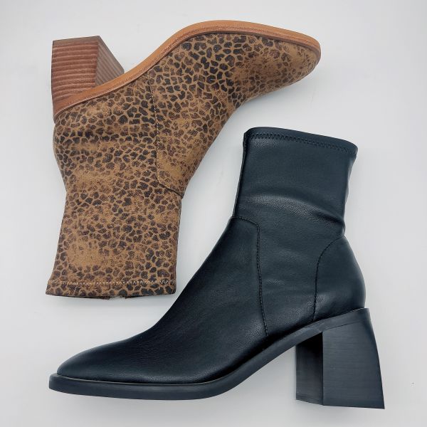 Office Ladies Leopard Print Ankle Boots Beige Tan Black Soft Nappa Leather Upper