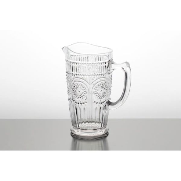 45 Ounce Vintage Glass Water Pitcher Machine Made Transparent Embossed