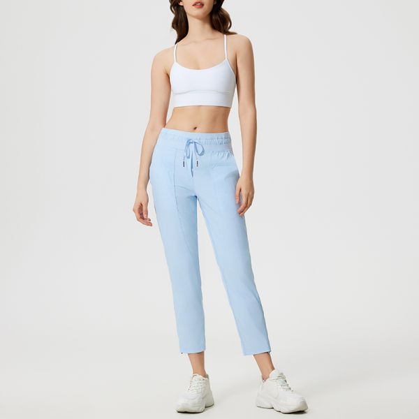 Lightweight Nylon Jogger Pants Elastic Waist Drawstring Tapered Ankle Length