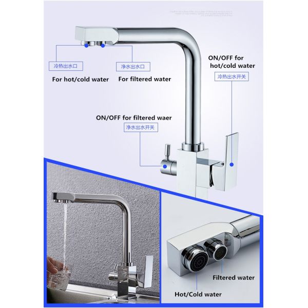 На палубе установленный умный водопровод Медленный многофункциональный трехсторонний кухонный никель