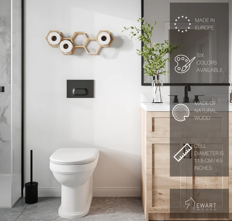 Home Furniture Wooden Honeycomb Wall Mount Toilet Paper Holder with Tissue Storage