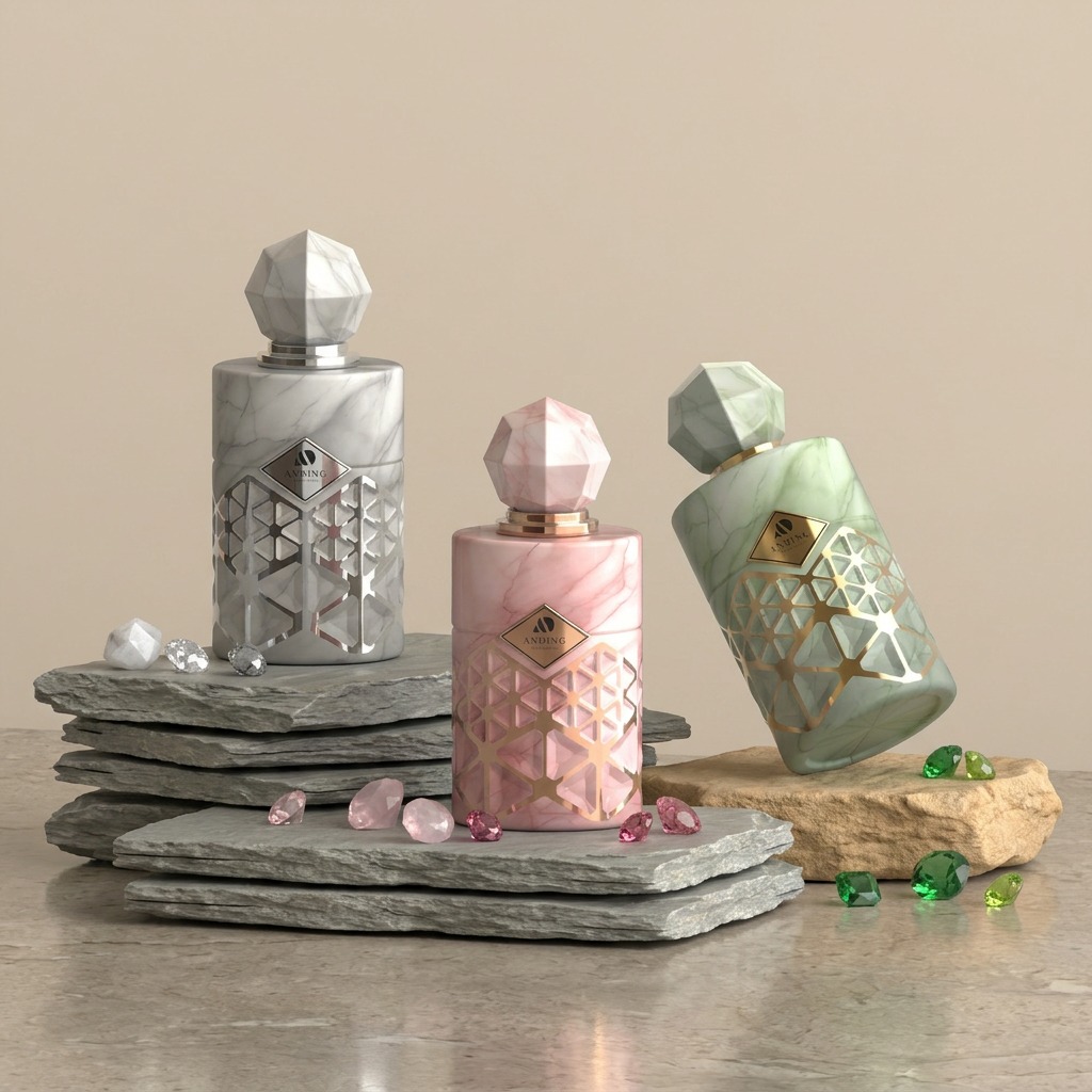 100ml Glass Perfume Bottles Unique Marble Pattern Geometric Cap Empty Spray