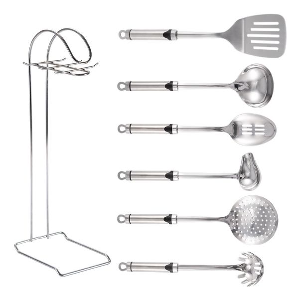 Europe style stainless steel Cooking Utensil Tool With Utensil Holder 7PCS /SET with kitchen stand